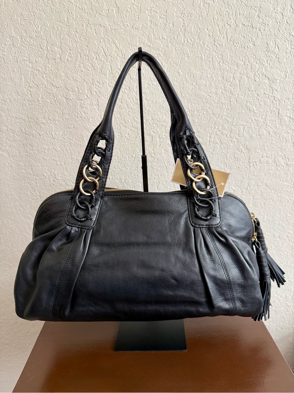 Michael Kors ID Chain Large Black Leather Satchel Handbag MSRP $1,095 - Picture 7 of 17